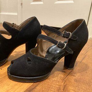 1940s Black Suede Mary Janes